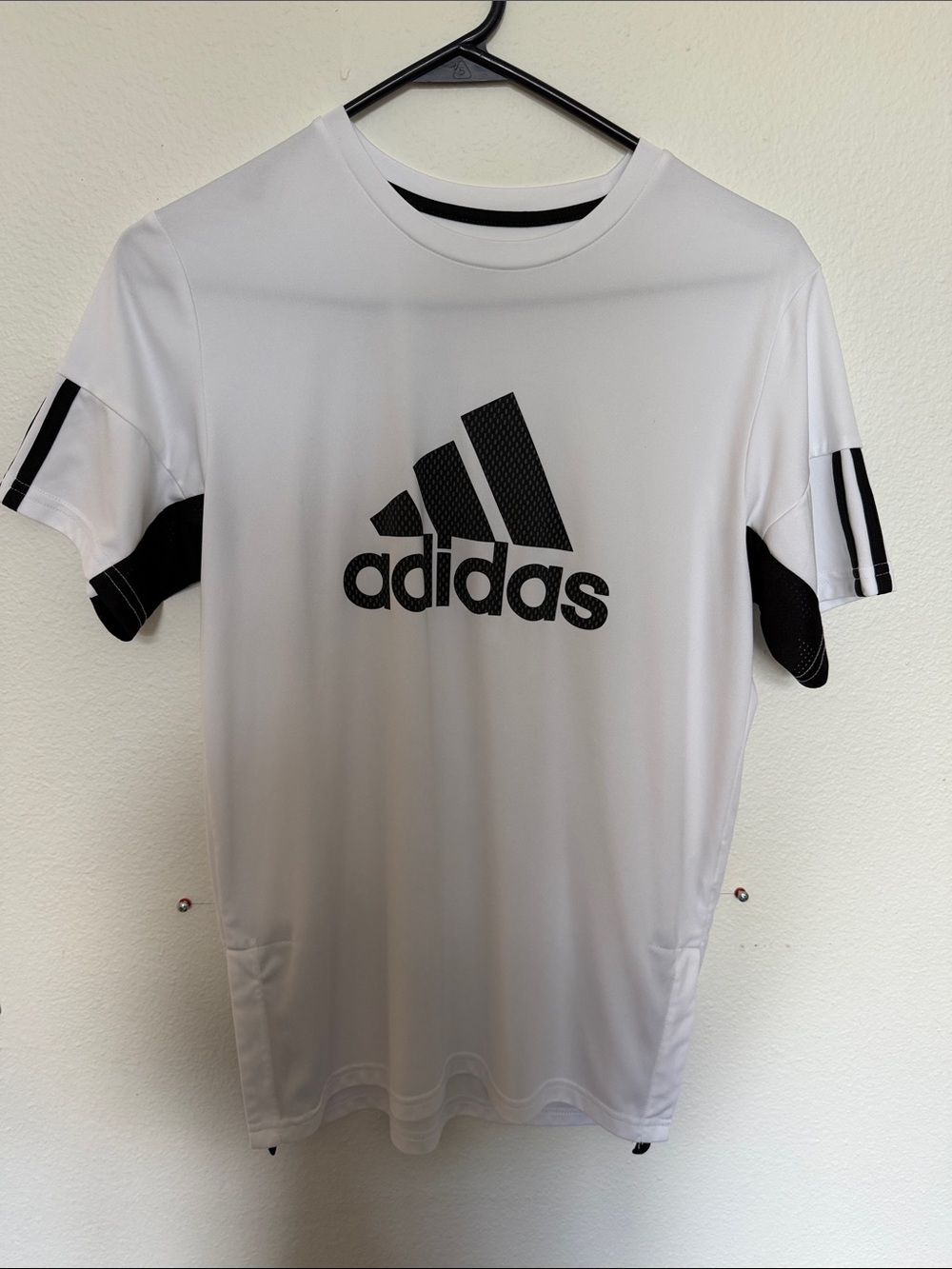 adidas White Short Sleeve Logo Tee with Black Accents